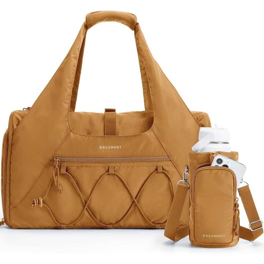 image:imageBAGSMART Gym Bag for Women Lightweight Duffel with Shoe Compartment Tote Bag with Wet Pocket for Yoga Travel PinkYellow