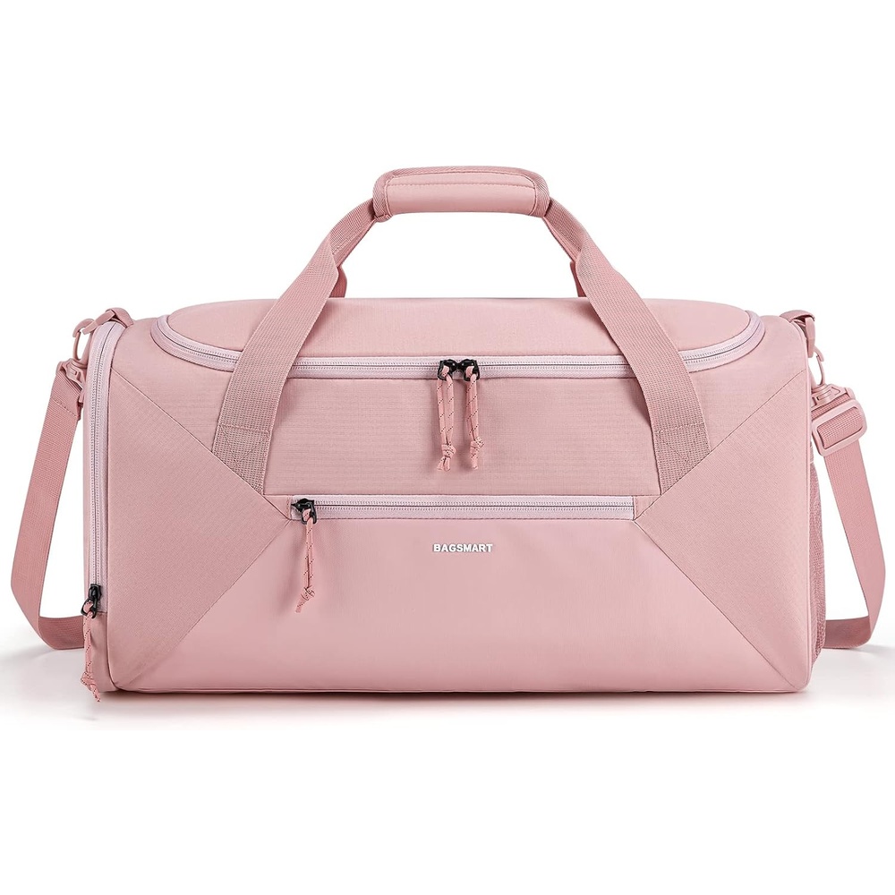 image:imageBAGSMART Gym Bag for Women Men 36L Small Sports Bag With Shoe Bag Lightweight Weekender Carry On Duffel Bag Water Resistant Workout Duffel Bags for Traveling  GrayPink