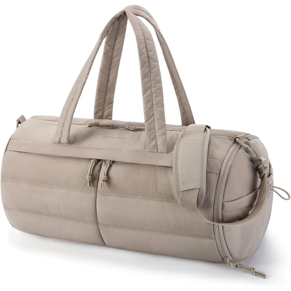 image:imageBAGSMART Puffer Gym Bag for Women Lightweight Duffel Bag with Shoe Compartment Weekender Bags with Wet Pocket Workout Overnight Carry on Bag for Travel Light TanCamel