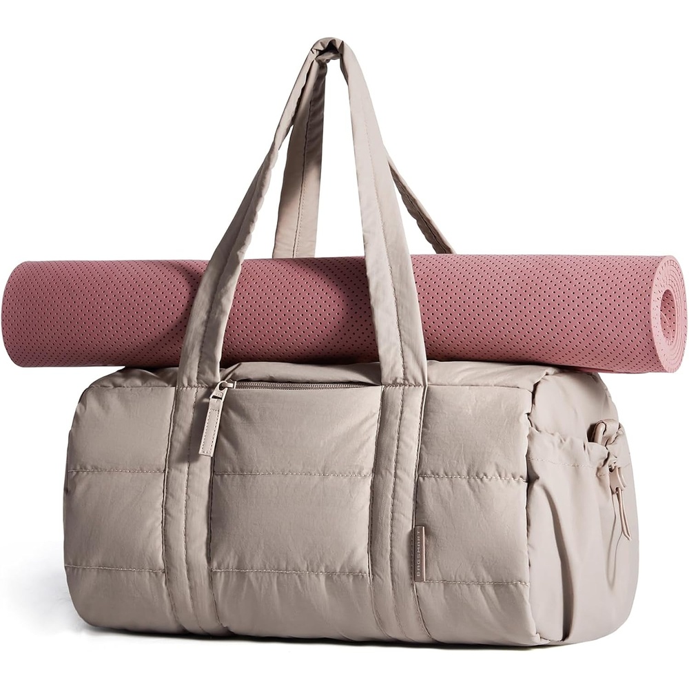 image:imageBAGSMART Reiki Gym Bag for Women Puffy Yoga Mat Travel Weekender Duffle BagCamel