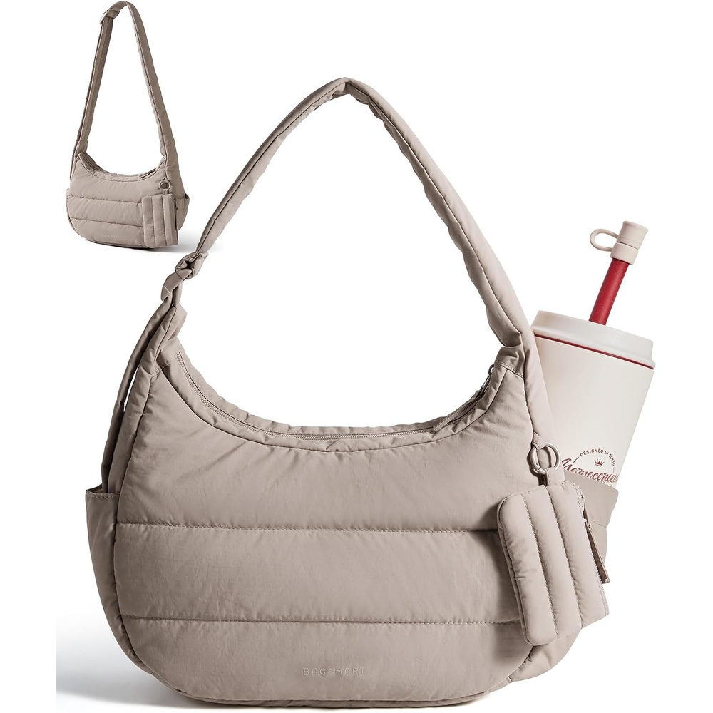 image:imageBAGSMART Shoulder Bag for Women Small Puffer Purses Crossbody BagCamel
