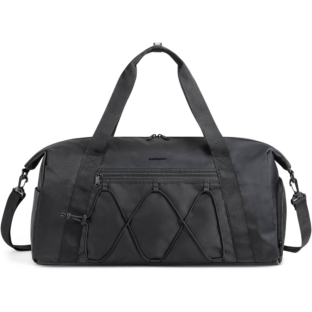 image:imageBAGSMART Small Gym Bag with Shoe Compartment amp Wet Pocket Lightweight Sports Travel Duffel Carry On Weekender Overnight Water Resistant Sports Gym Tote for Swimming Yoga Almond OilBlack