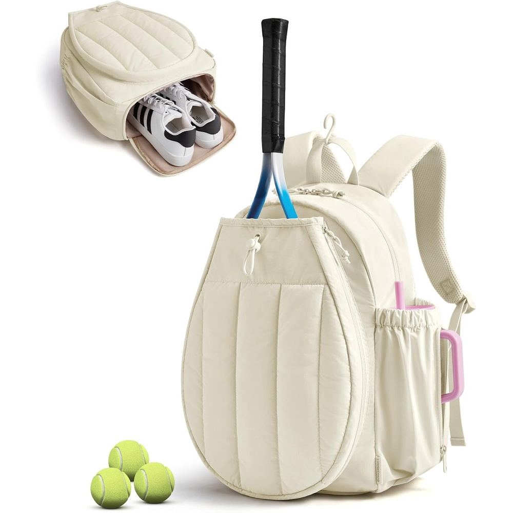 image:imageBAGSMART Tennis Gym Bag for Women Quilted Pickleball 156 Laptop BackpackBeige
