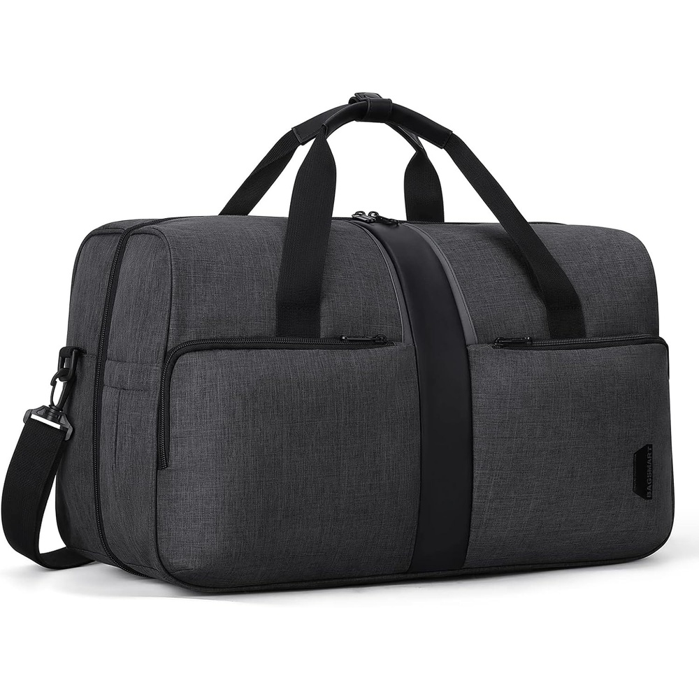 image:imageBAGSMART Travel Duffel Bags with Dividers 32L Gym Duffle Bag with Laptop Compartment Carry On Weekender Overnight Bag Shoe Bag PVC Wet Pocket Dark BrownBlack Grey