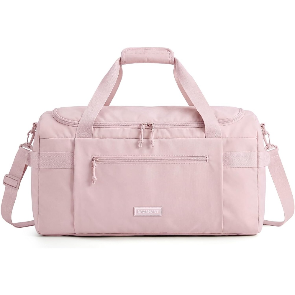 image:imageBAGSMART Travel Duffel Bags with Dividers 32L Gym Duffle Bag with Laptop Compartment Carry On Weekender Overnight Bag Shoe Bag PVC Wet Pocket Dark BrownPink