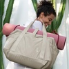 BAGSMART Gym Bag for Women, Carry on Weekender Overnight Bag, Travel Duffel Bags with Trolley Sleeve, Personal Item Travel Bag Tote Bag Workout Dance Bag(Black,Medium)(Beige)