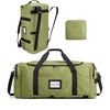 BAGSAMRT 60L Foldable Duffle Bag for Travel, Large Travel Duffel Bag for Men, 4 in 1 Travel Backpack, Carry on Weekender Bag, Light Brown(Army Green)