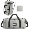 BAGSAMRT 60L Foldable Duffle Bag for Travel, Large Travel Duffel Bag for Men, 4 in 1 Travel Backpack, Carry on Weekender Bag, Light Brown(Gray)