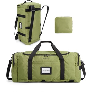 BAGSAMRT 60L Foldable Duffle Bag for Travel, Large Travel Duffel Bag for Men, 4 in 1 Travel Backpack, Carry on Weekender Bag, Light Brown(Army Green)