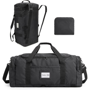BAGSAMRT 60L Foldable Duffle Bag for Travel, Large Travel Duffel Bag for Men, 4 in 1 Travel Backpack, Carry on Weekender Bag, Light Brown(Black)