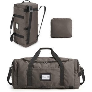 BAGSAMRT 60L Foldable Duffle Bag for Travel, Large Travel Duffel Bag for Men, 4 in 1 Travel Backpack, Carry on Weekender Bag, Light Brown(Dark Gray)