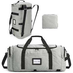 BAGSAMRT 60L Foldable Duffle Bag for Travel, Large Travel Duffel Bag for Men, 4 in 1 Travel Backpack, Carry on Weekender Bag, Light Brown(Gray)
