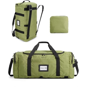 BAGSAMRT 60L Foldable Duffle Bag for Travel, Large Travel Duffel Bag for Men, 4 in 1 Travel Backpack, Carry on Weekender Bag, Light Brown(Green)
