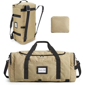 BAGSAMRT 60L Foldable Duffle Bag for Travel, Large Travel Duffel Bag for Men, 4 in 1 Travel Backpack, Carry on Weekender Bag, Light Brown(Light Brown)
