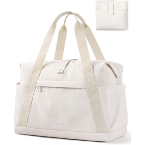 BAGSMART For Spirit Airlines Personal Item Bag, 23L Foldable Weekender Bags for Women Gym Tote Overnight Bag for Travel(Beige)