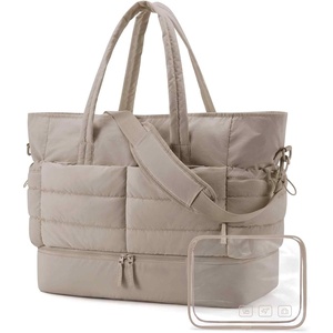 BAGSMART Large Travel Duffel Bag with Shoe Compartment, Puffer Carry-On Gym Weekender Bag for Women, Camel(Camel)