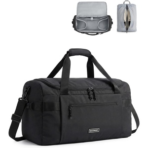 BAGSMART Travel Duffel Bags with Dividers, 32L Gym Duffle Bag with Laptop Compartment, Carry On Weekender Overnight Bag, Shoe Bag, PVC Wet Pocket, Dark Brown(Black)