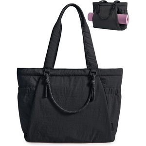 BAGSMART Yoga Pilates Tote Bag for Women with Knotted Handle, Gym Bag(Black)
