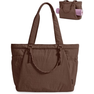 BAGSMART Yoga Pilates Tote Bag for Women with Knotted Handle, Gym Bag(Coffee Brown)