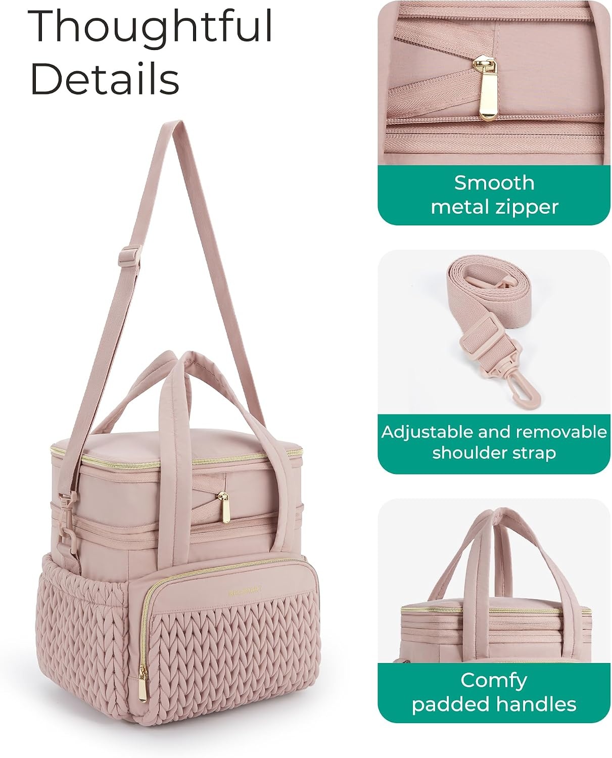 image:imageBAGSMART Insulated Lunch Box for Women Double Deck Leakproof Cooler Bag with Expandable Design for Office Work amp Outdoor PicnicBlack