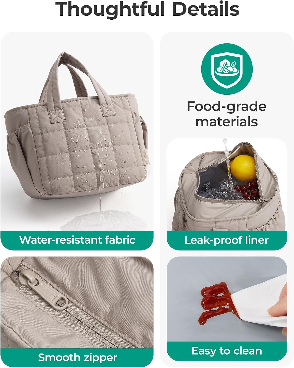 image:imageBAGSMART Lunch Bag Mens Small Cool Quilted Insulated Leakproof LightweightBlush Pink