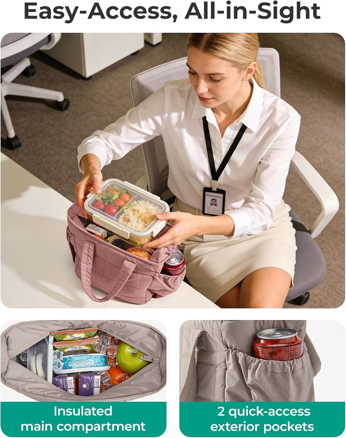 image:imageBAGSMART Lunch Bag Mens Small Cool Quilted Insulated Leakproof LightweightCoffee Brown