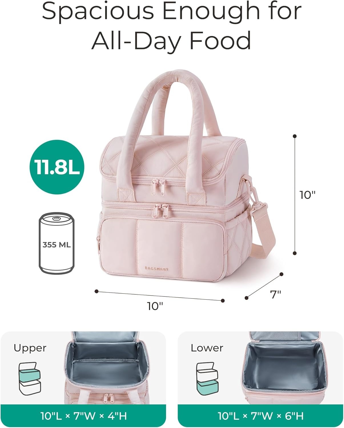 image:imageBAGSMART Lunch Bag Women Double Deck Insulated Lunch Box CamelBeige