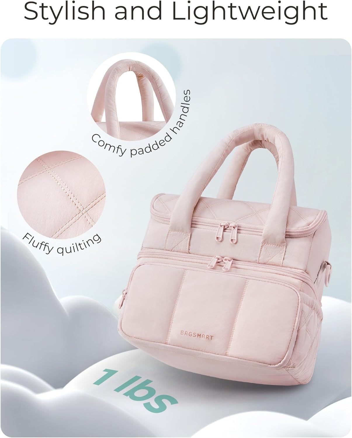 image:imageBAGSMART Lunch Bag Women Double Deck Insulated Lunch Box CamelBeige