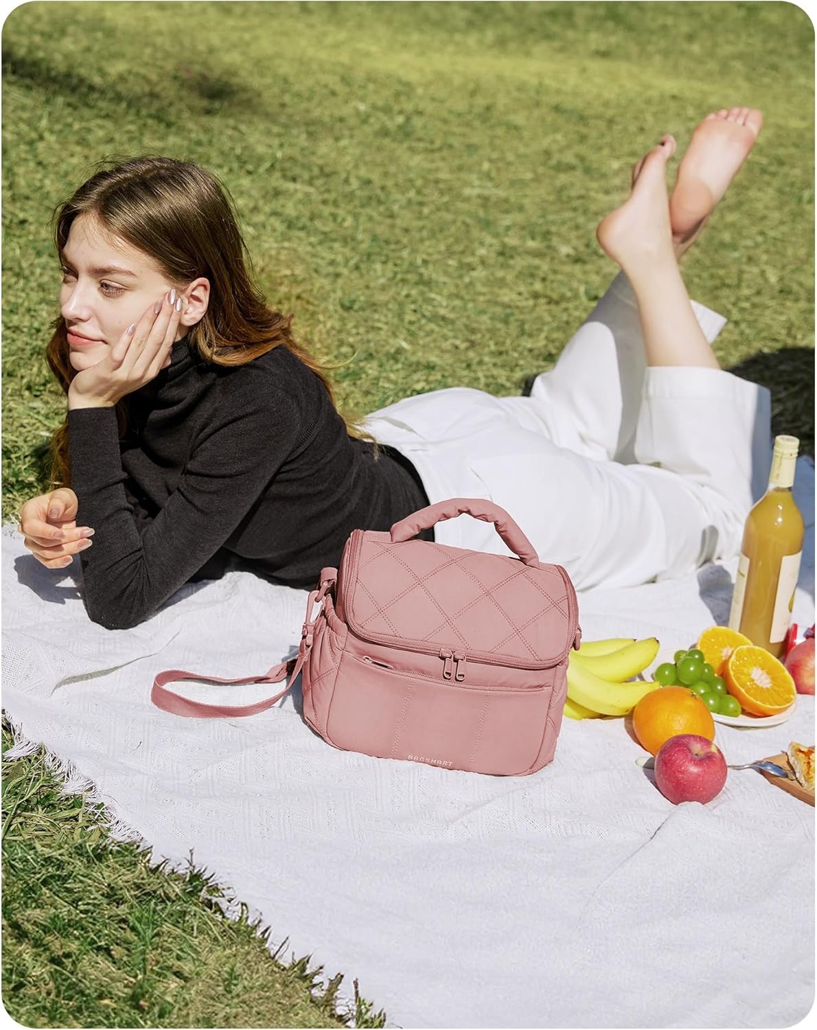 image:imageBAGSMART Lunch Bag Women Double Deck Insulated Lunch Box CamelBlack