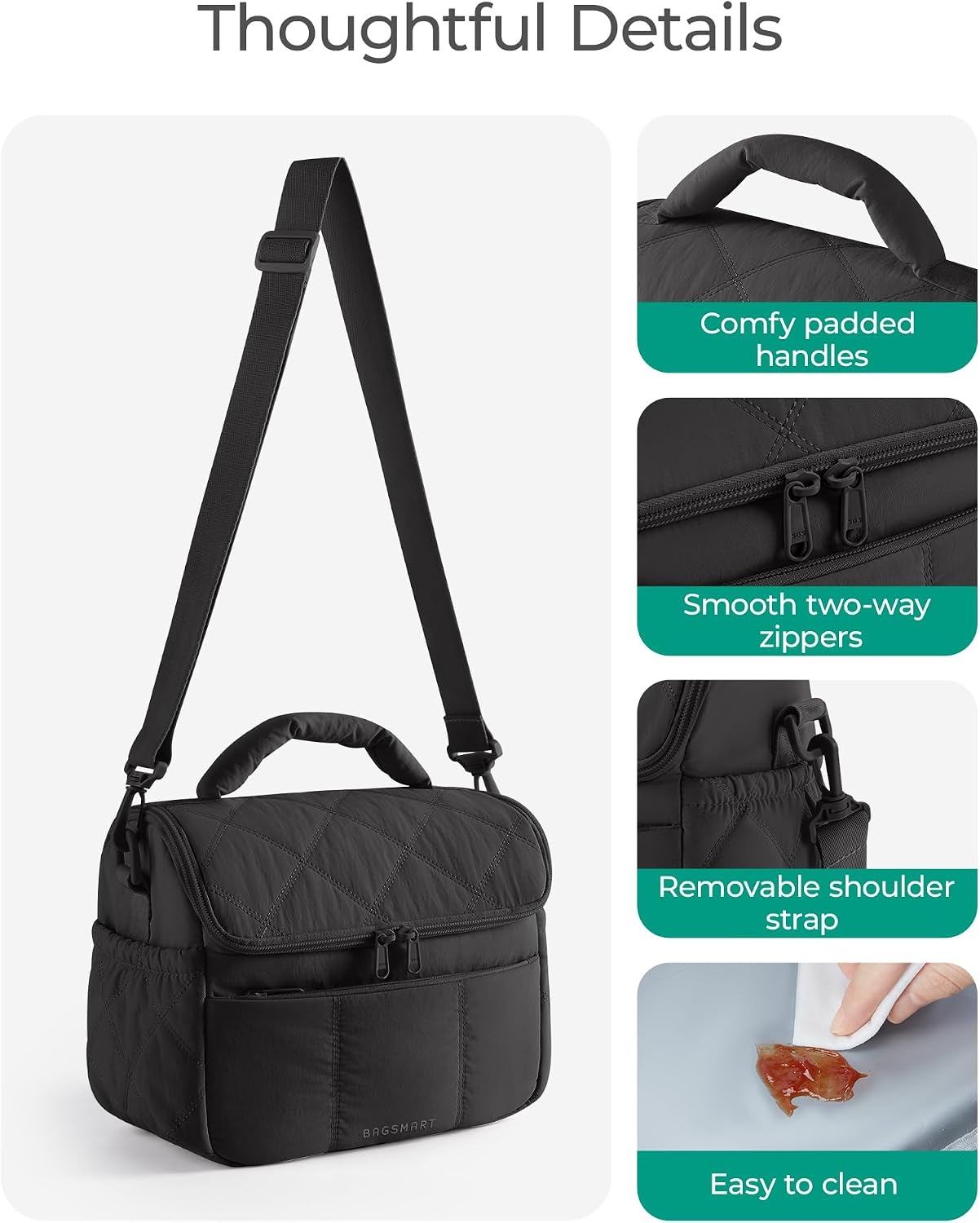 image:imageBAGSMART Lunch Bag Women Double Deck Insulated Lunch Box CamelBlack