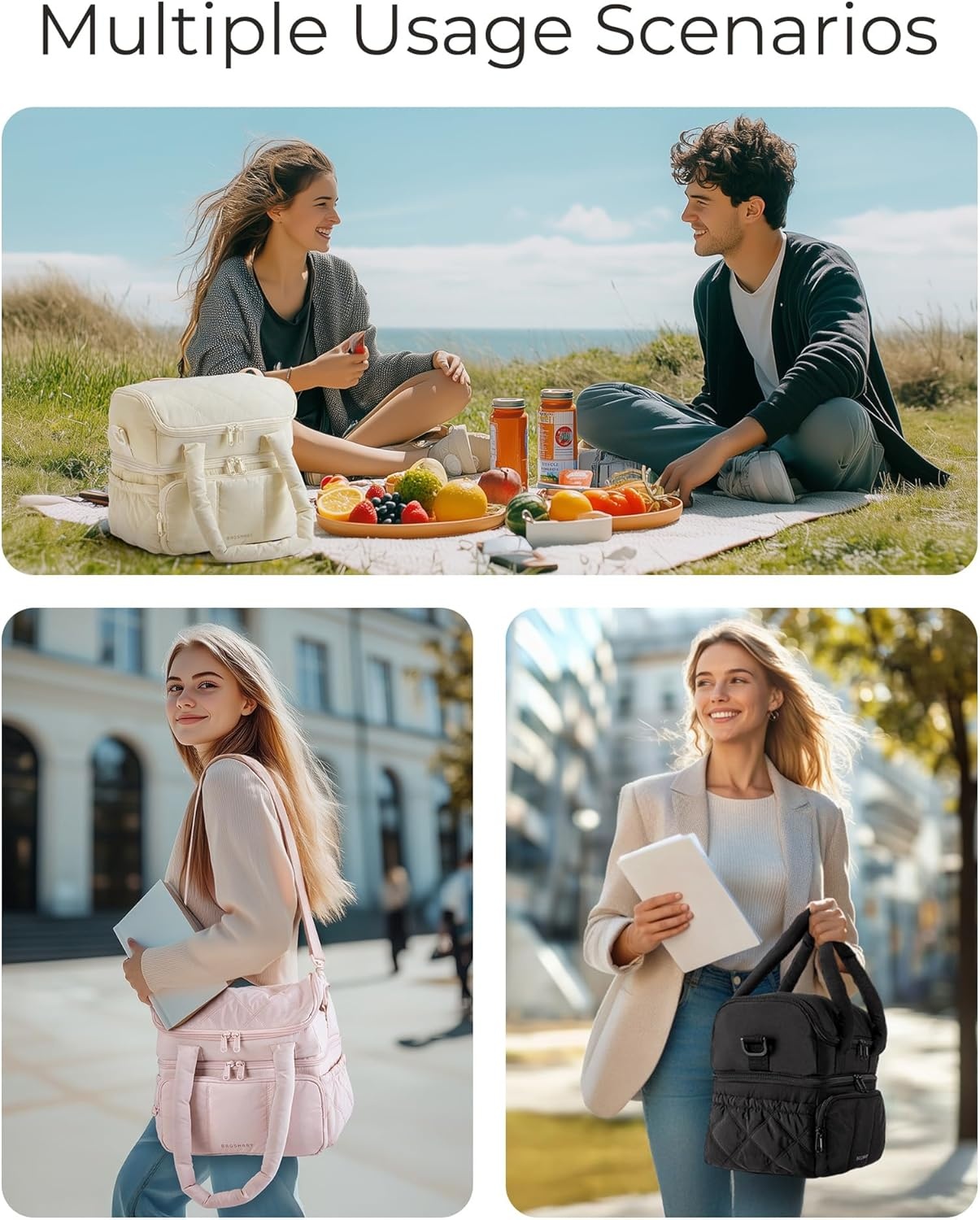 image:imageBAGSMART Lunch Bag Women Double Deck Insulated Lunch Box CamelCoffee Brown