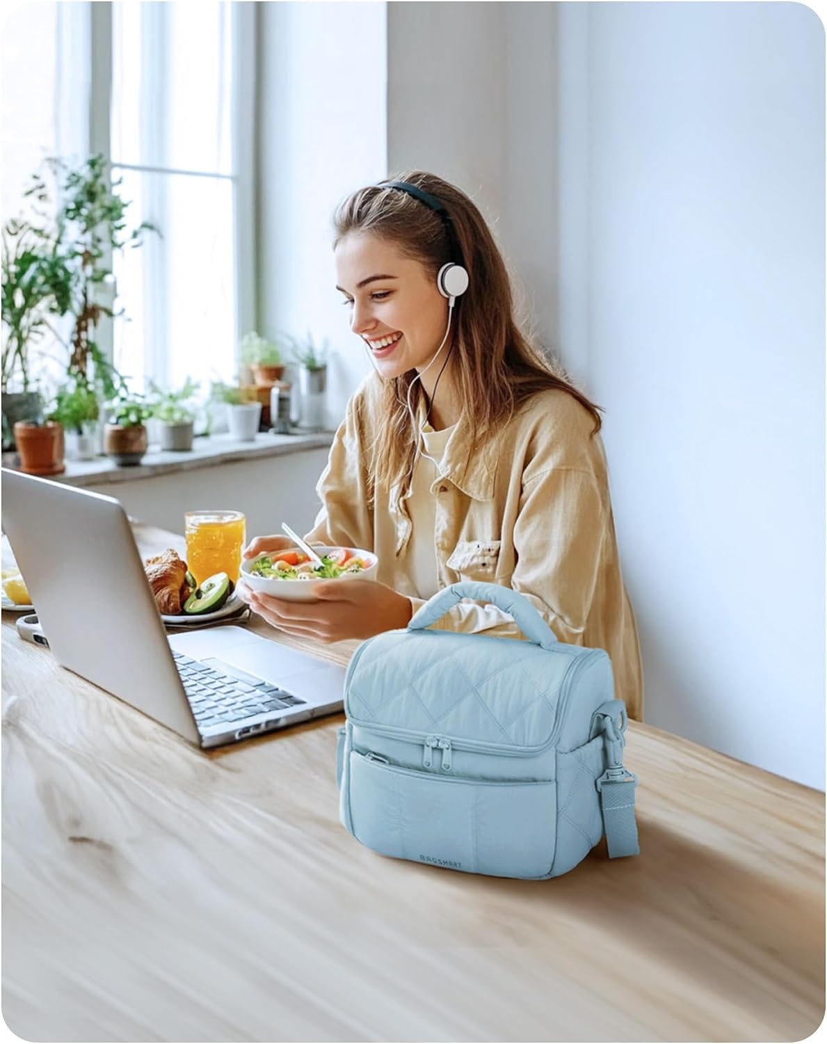 image:imageBAGSMART Lunch Bag Women Double Deck Insulated Lunch Box CamelDark Pink