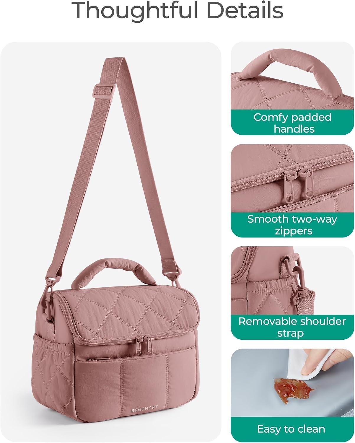 image:imageBAGSMART Lunch Bag Women Double Deck Insulated Lunch Box CamelDark Pink