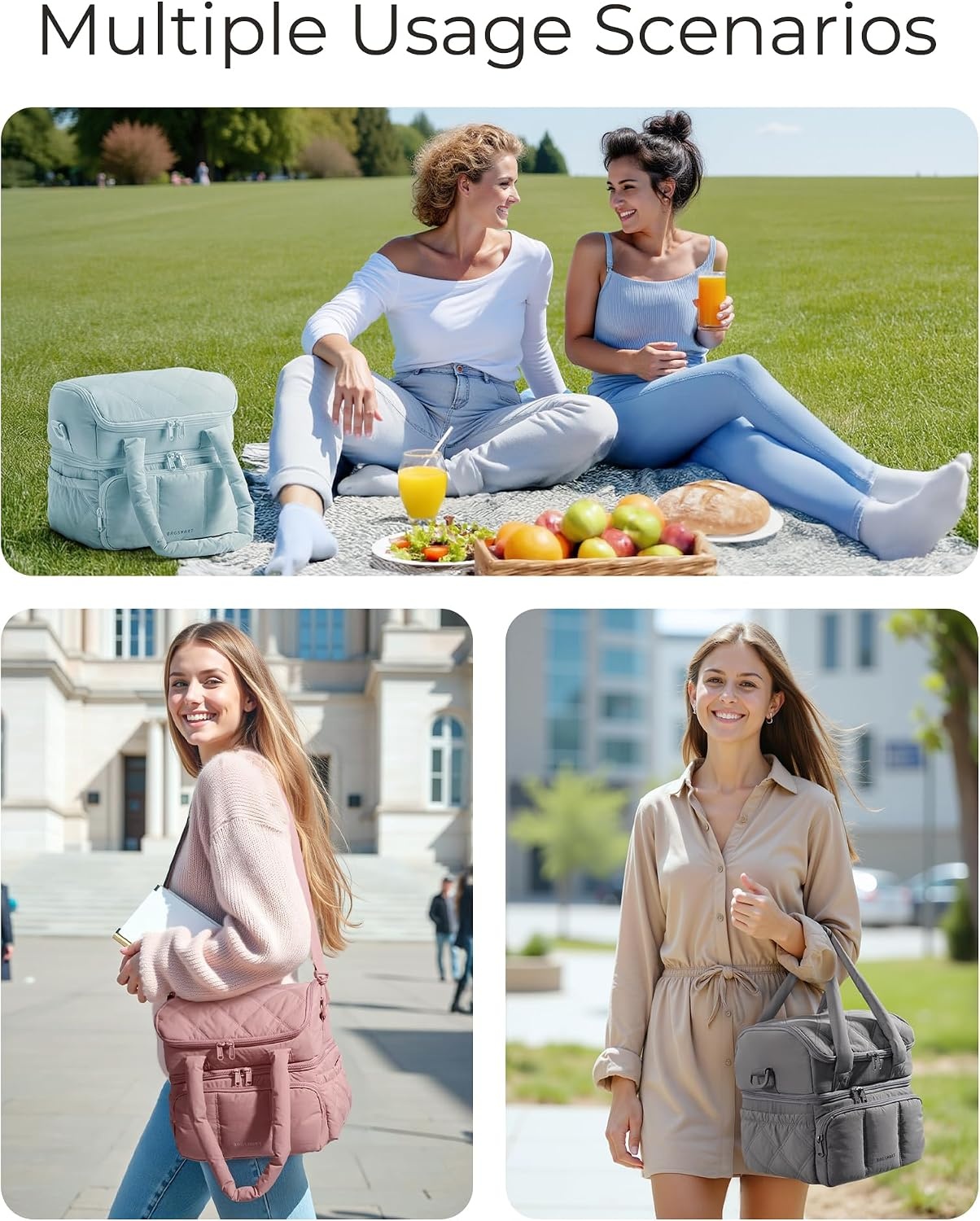 image:imageBAGSMART Lunch Bag Women Double Deck Insulated Lunch Box CamelLight Blue