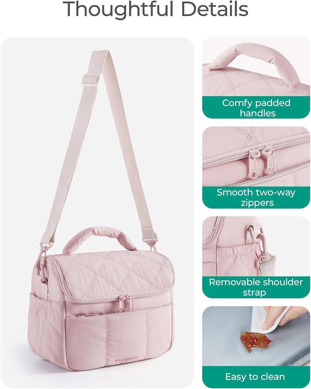 image:imageBAGSMART Lunch Bag Women Double Deck Insulated Lunch Box CamelOlive Green
