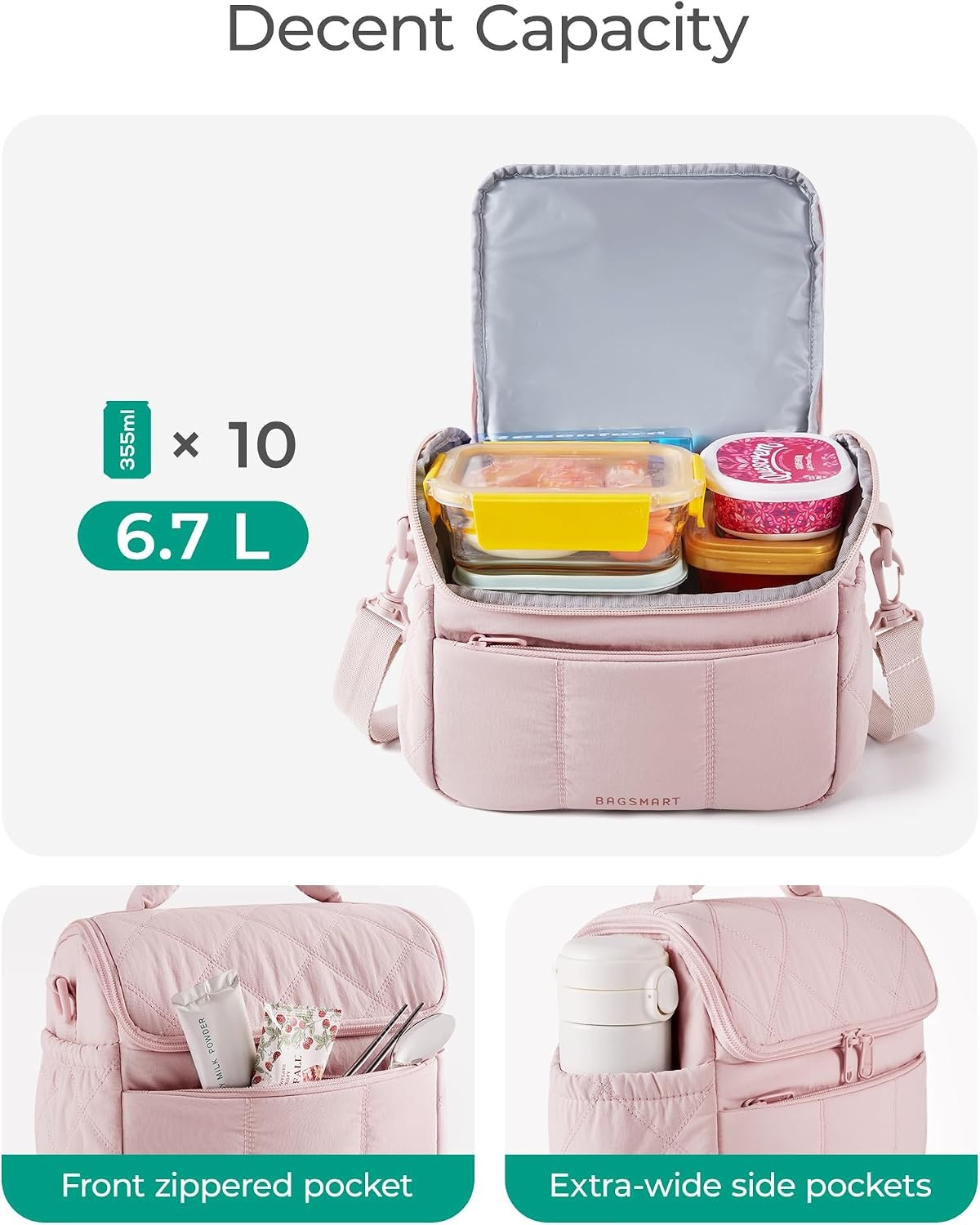 image:imageBAGSMART Lunch Bag Women Double Deck Insulated Lunch Box CamelPink