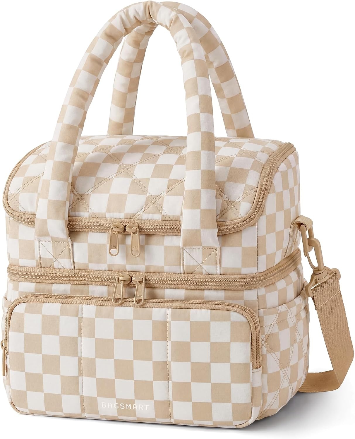 image:imageBAGSMART Lunch Bag Women Double Deck Insulated Lunch Box CamelPrintBrown Checkerboard