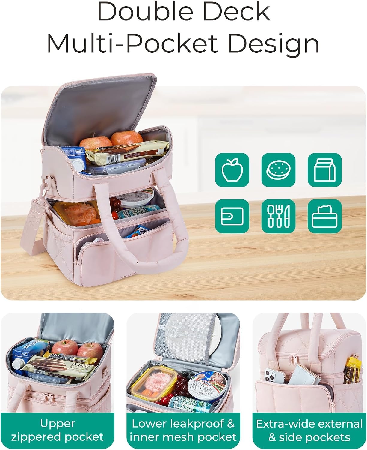 image:imageBAGSMART Lunch Bag Women Double Deck Insulated Lunch Box CamelPrintLeopard