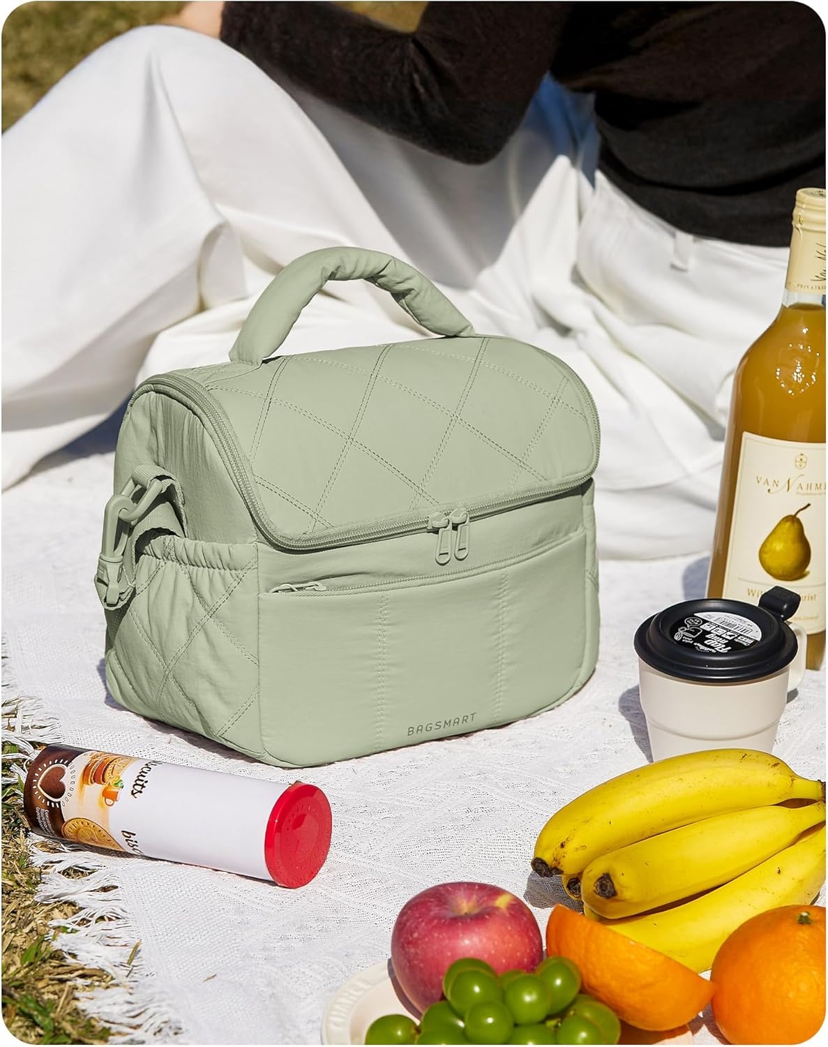 image:imageBAGSMART Lunch Bag Women Double Deck Insulated Lunch Box CamelSage Green