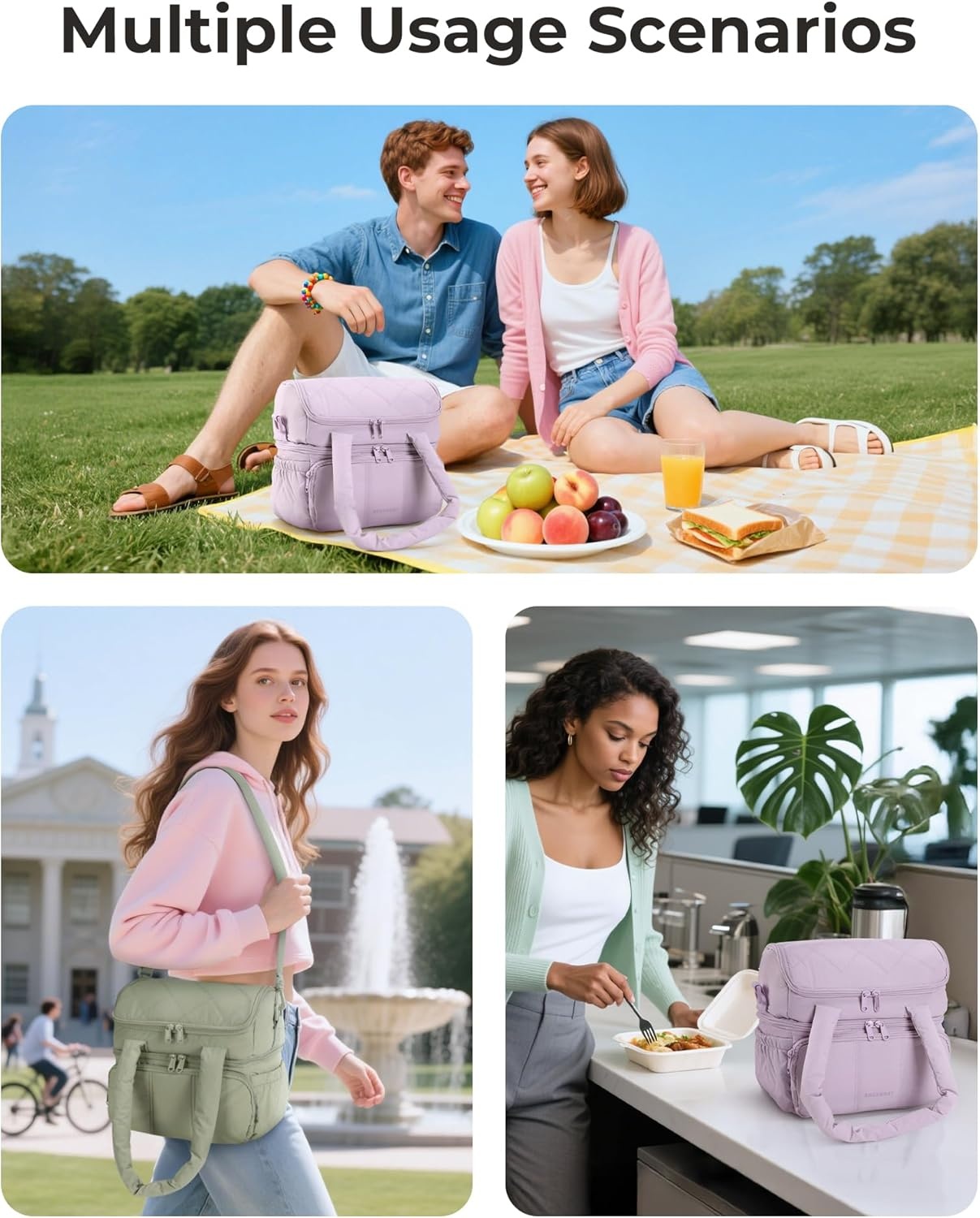 image:imageBAGSMART Lunch Bag Women Double Deck Insulated Lunch Box CamelSage Green