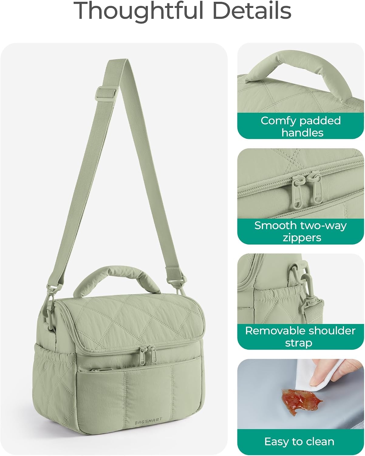 image:imageBAGSMART Lunch Bag Women Double Deck Insulated Lunch Box CamelSage Green