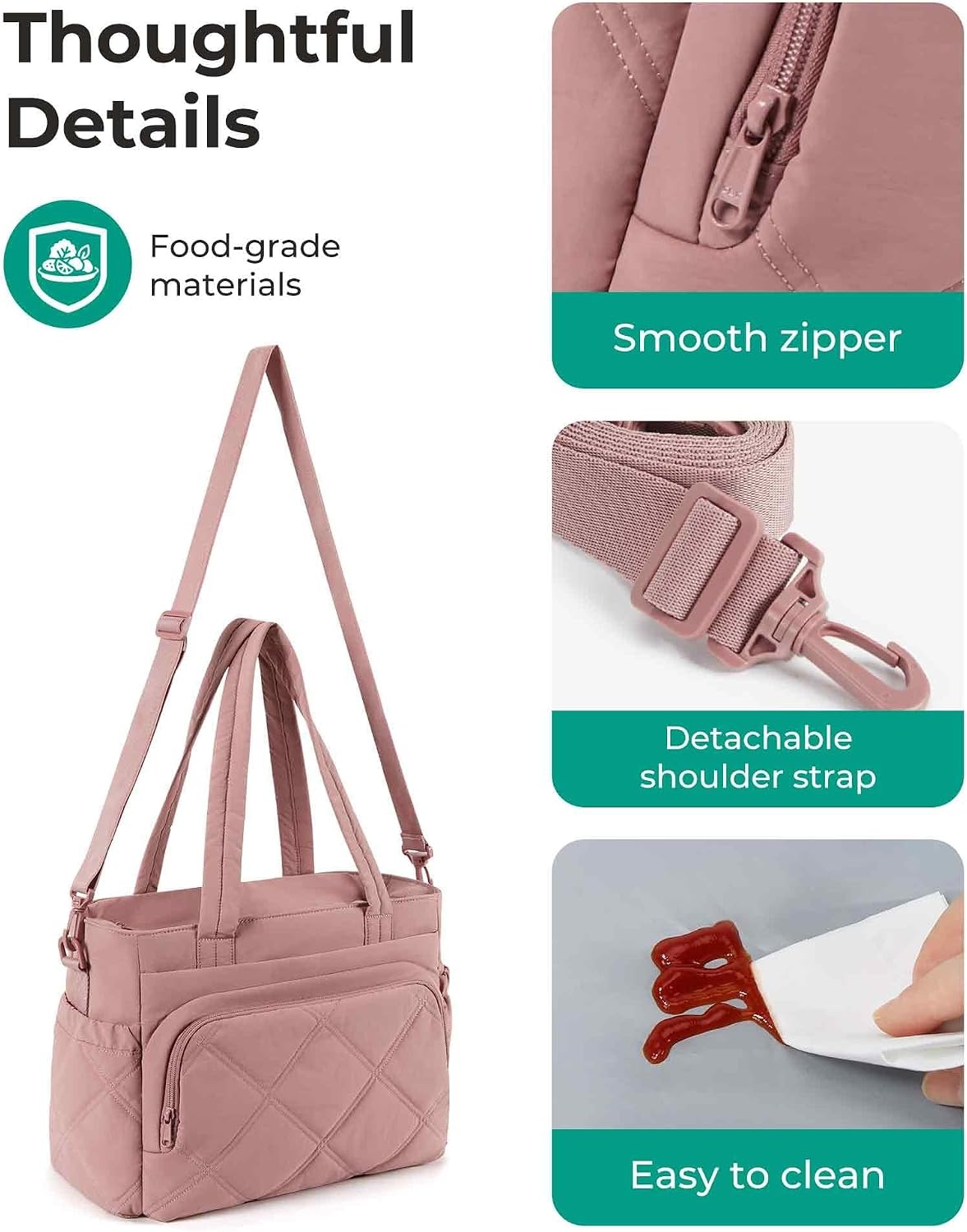 image:imageBAGSMART Lunch Bag Women Large Lunch Box Insulated Tote Bag with MultiPockets Quilted Puffy Tote for Work Outdoors02Brown