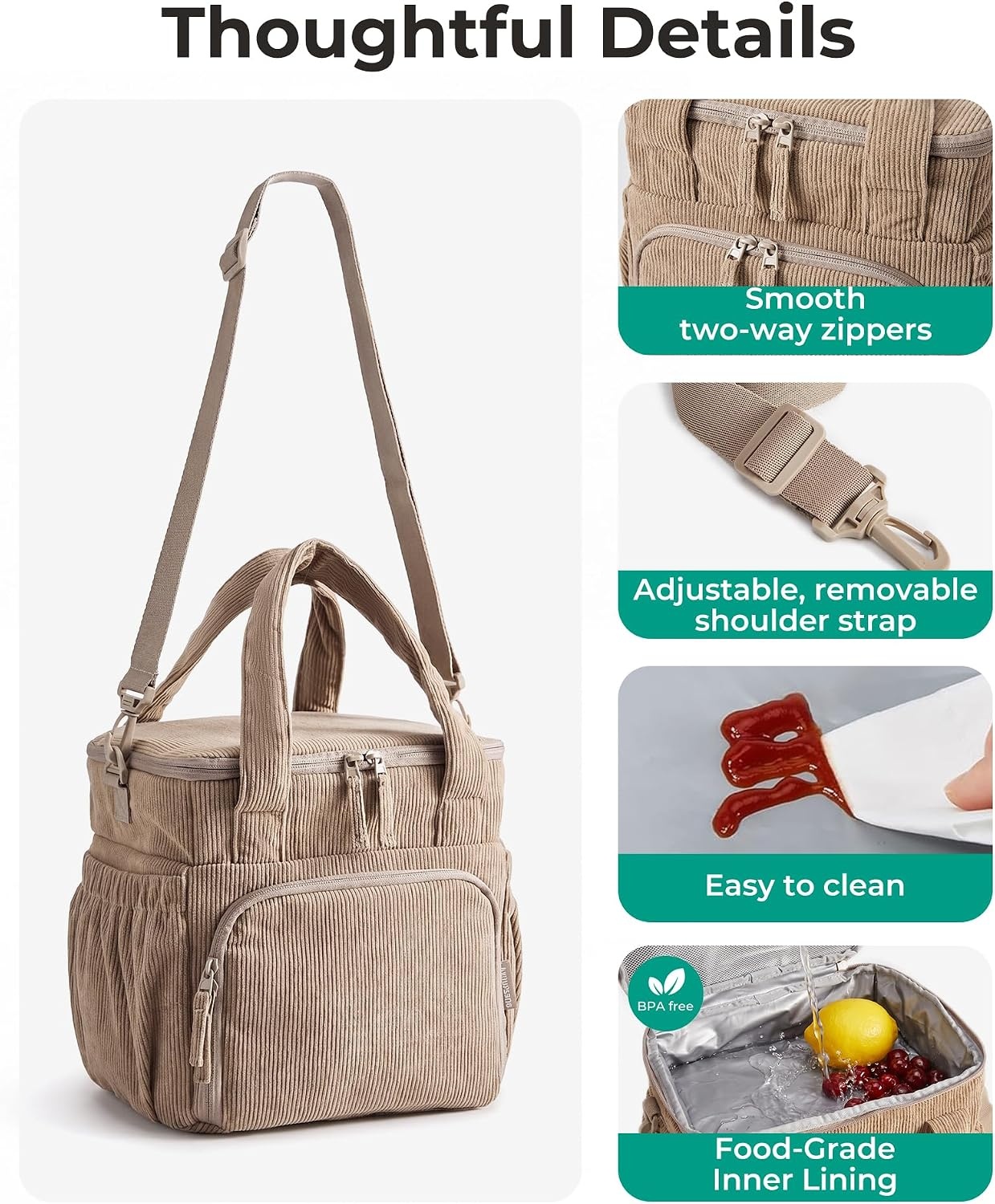 image:imageBAGSMART Puffy Insulated Lunch Bag Lightweight Large 14L Double Deck CamelEspresso Brown