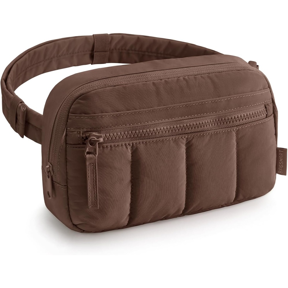 image:imageBAGSMART Fanny Packs for Women Cross Body Quilted Puffy Belt Bag with Pockets Fashion Waist Packs for Traveling Hiking BlackChocolate