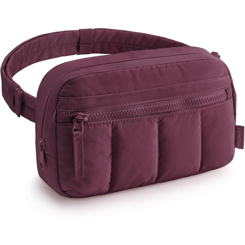 image:imageBAGSMART Fanny Packs for Women Cross Body Quilted Puffy Belt Bag with Pockets Fashion Waist Packs for Traveling Hiking BlackRed