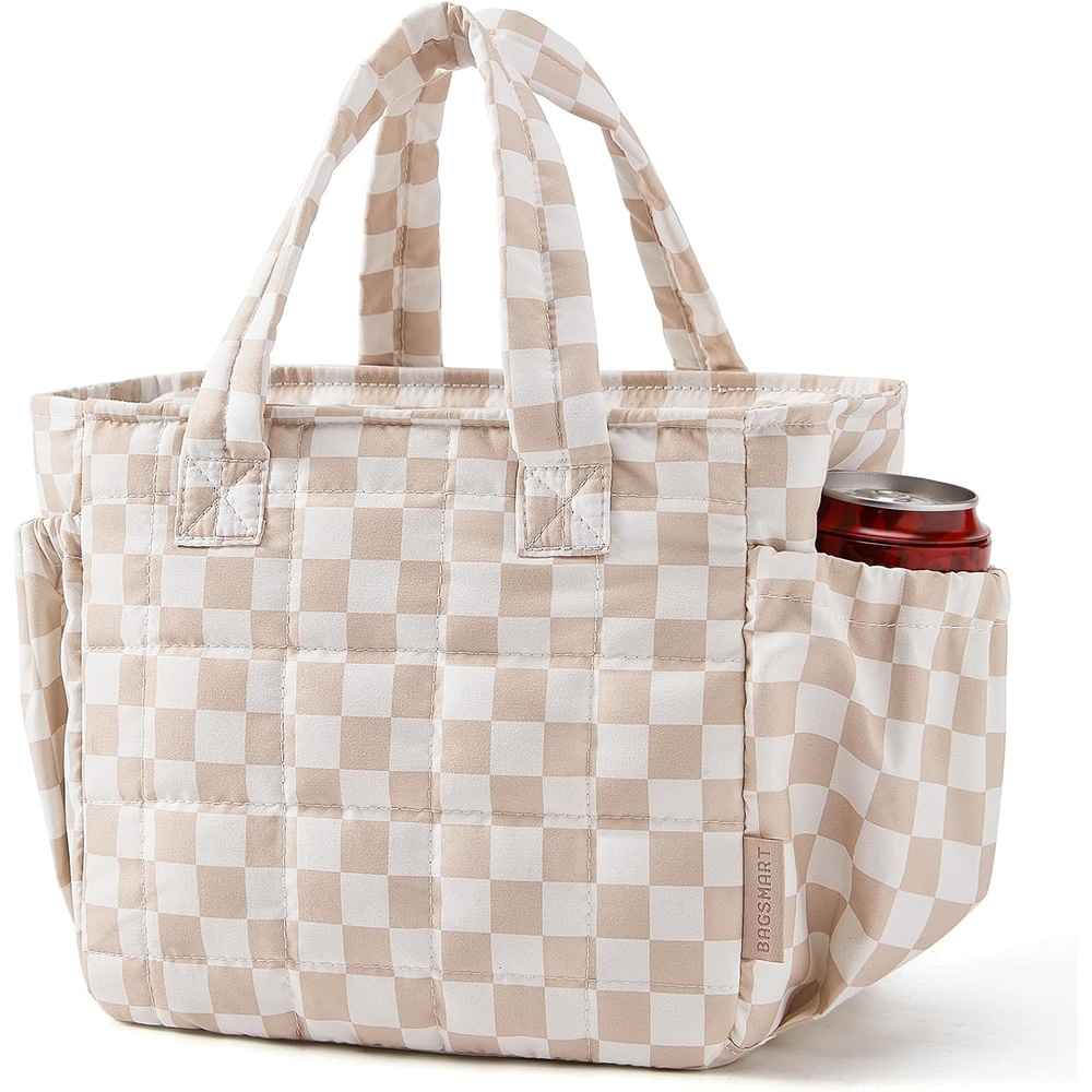 image:imageBAGSMART Lunch Bag Mens Small Cool Quilted Insulated Leakproof LightweightBrown Checkered