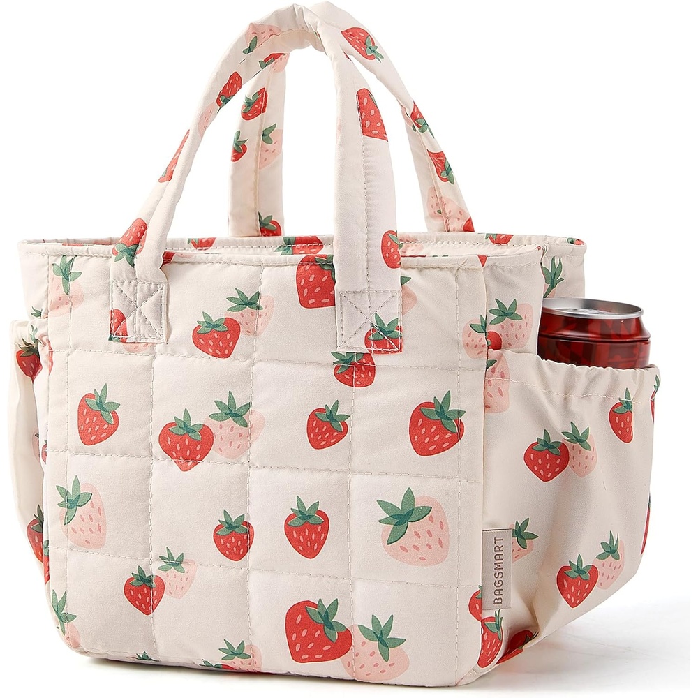 image:imageBAGSMART Lunch Bag Mens Small Cool Quilted Insulated Leakproof LightweightStrawberry