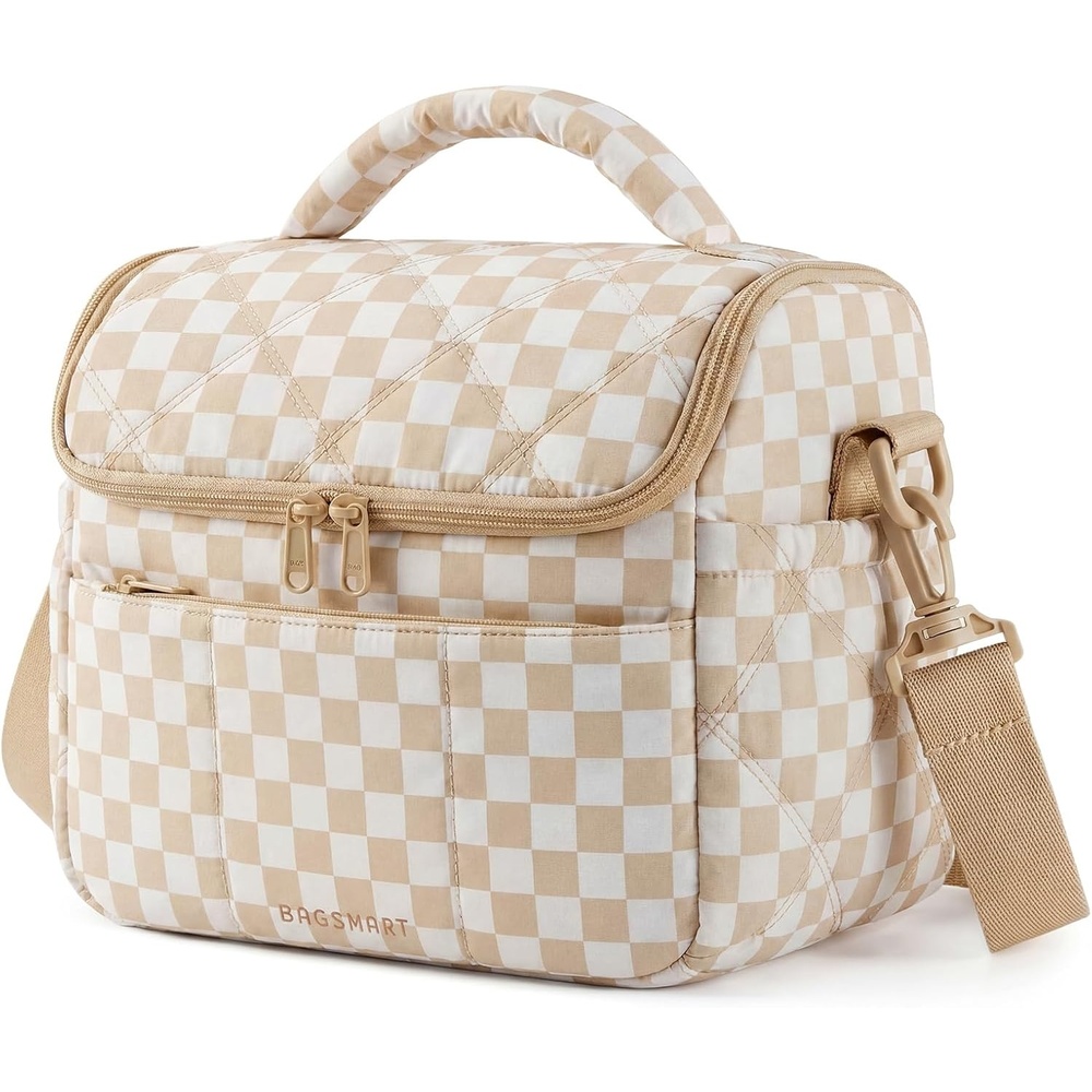 image:imageBAGSMART Lunch Bag Women Double Deck Insulated Lunch Box CamelPrintBrown Checkerboard