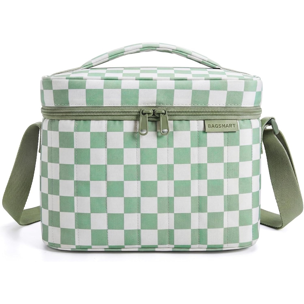 image:imageBAGSMART Puffy Insulated Lunch Bag Lightweight Large 14L Double Deck CamelAGreen Checkered