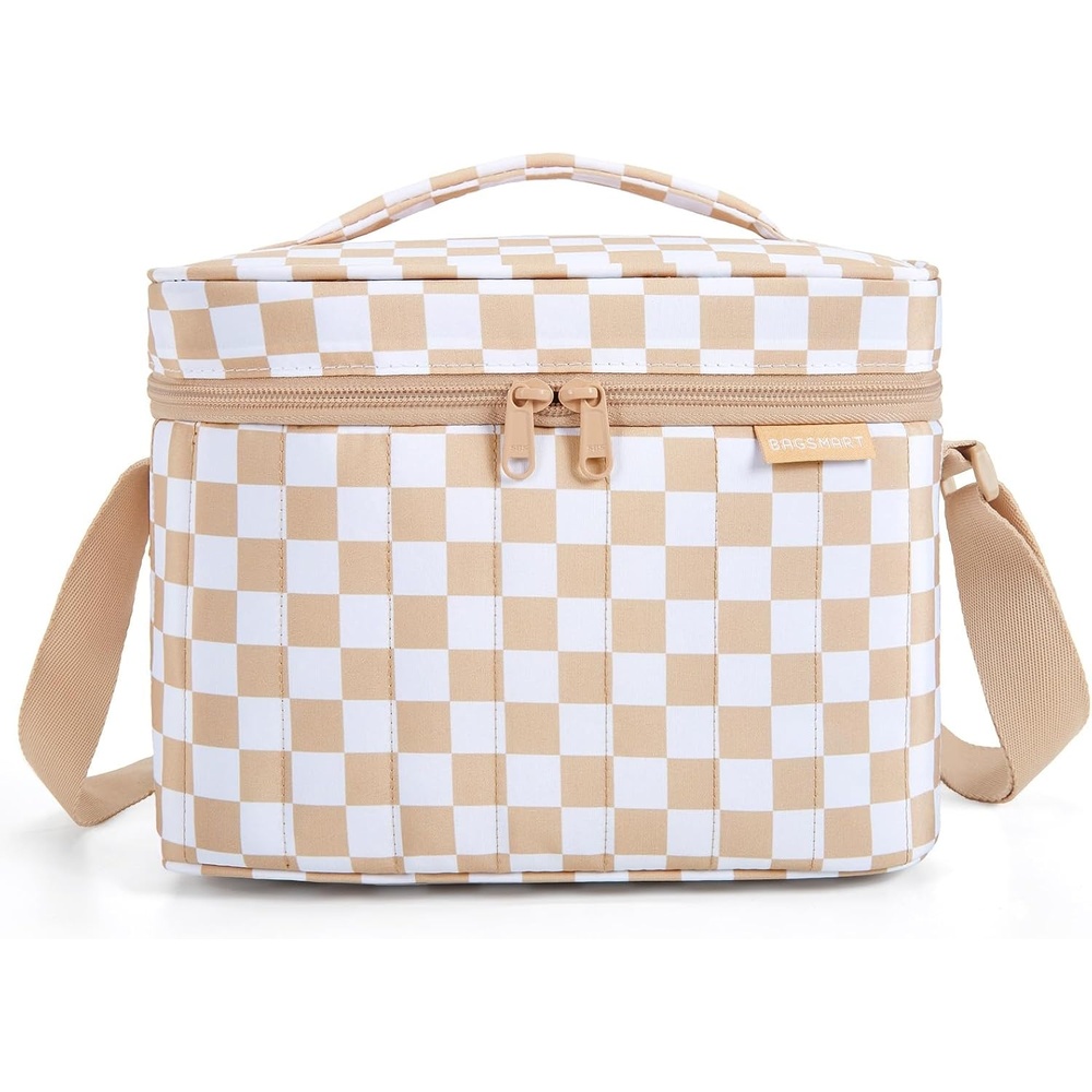 image:imageBAGSMART Puffy Insulated Lunch Bag Lightweight Large 14L Double Deck CamelAKhaki Checkered